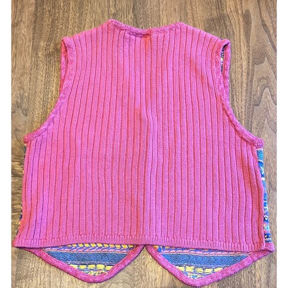 Lizwear Medium Blue Pink Knit Sweater Vest Geometric Pattern Cotton Wool Cottage - Picture 3 of 7